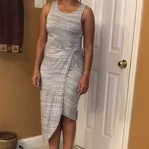 Express Grey Twist Front Mid Dress